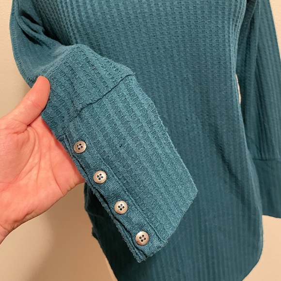 Chaser Teal Long Sleeve Knit Sweater Shirt With Buttons Size Medium Womens - Picture 2 of 7
